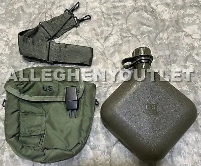 NEW US Military 2 Quart Collapsible Canteen W/ FLAT CAP & 2QT OD Cover & Strap • $22.90