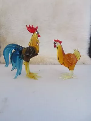 Art Glass Handblown Rooster And Hen Murano Style • $24.99