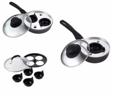 Non Stick Egg Poacher 1 2 4 Poached Pan Egg Cooking Pan Cup With Handle & Lid • £15.99