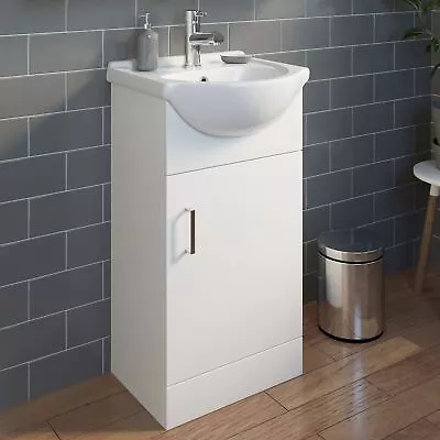 450mm Bathroom Vanity Unit Floor Standing Basin Sink Single Tap Hole White Gloss • £114.97