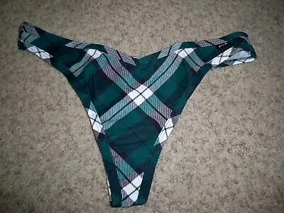 Victoria's Secret Thong Holiday Plaid Green Black White Large New • £13.50