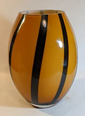 Yellow And Black Striped Hand Made Art Vase - Makora Krosno J. Popieluszki ? • $29.95