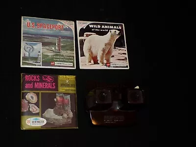 OLD VIEWMASTER VIEWER Wt REEL SETS  U.S SPACEPORT WILD ANIMALS ROCKS MINERALS • $10.35