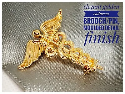 Golden Caduceus Brooch Pin Symbol Of Medicine +Bag+ CleaningCloth +Giftwrap+Card • $12.38