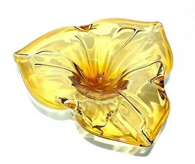 Viking Midcentury Decorative Floral Leaf Orchid Amber Blown Art Glass • $24