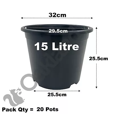 15 Litre Black Plant Pots Plastic Round Flower Pot  L LT High Quality Qty = 20 • £34.60