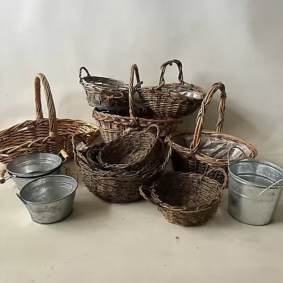 13 X Rustic Wicker Woven Metal Baskets Decorative Planters Containers Natural • £24.95