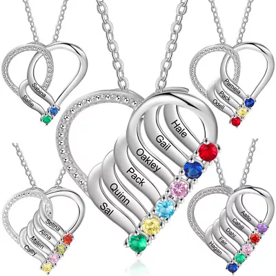 Personalised Heart Name Necklace Women Mother Grandma Birthstone Christmas Gift • $17.67