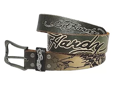 Vintage Ed Hardy Leather Belt  29”-35” Eagle The Wild East Y2K Tattoo • $52.79