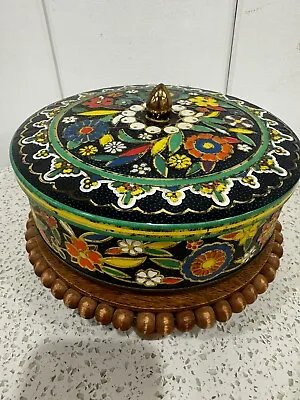 Vintage 1975 Daher Black Floral Series Embossed Biscuit Tin Made In England • $22.70