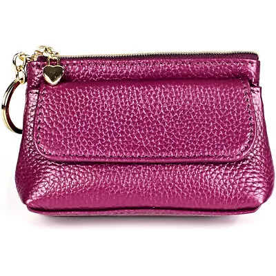 Purple Genuine Leather Woman Coin Purse Zipper Change Wallet Card Key Holder Bag • $9.79