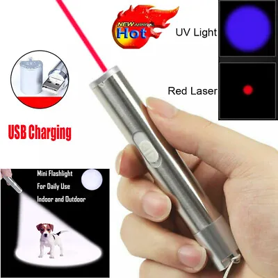 Red Laser Pointer Pen USB Rechargeable Lazer Flashlight UV Light Torch Pet Toy • $7.30