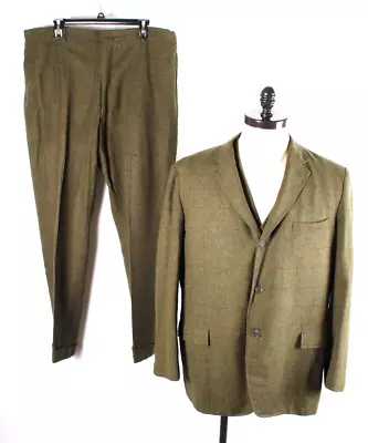 Vintage 60s Wool Plaid 3 Piece Suit Norfolk Hunting Men's Size 44 • $149.95