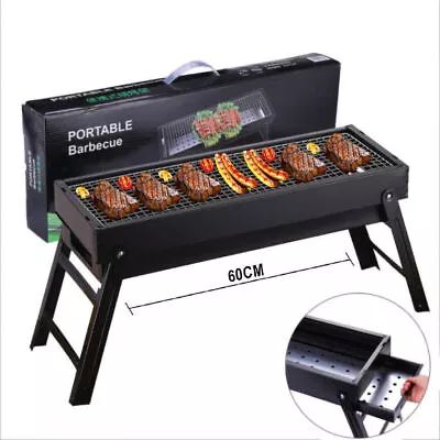 Portable Tabletop Charcoal Iron Grill BBQ Camping Picnic Cooker Air Vent Outdoor • $25.88