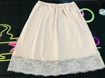 Women's Lace Trim Half Slip Underskirt Safety Skirt Beig Cotton Petticoat Dress • £10.03