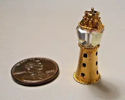 Vintage English 9K .375 Yellow Gold & Crystal Lighthouse Charm 4.3g • $149.99
