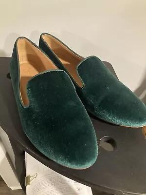 J. CREW Outlet Women Velvet Academic Green Loafers Slip On Flats Size 8.5 NO BOX • $24.99