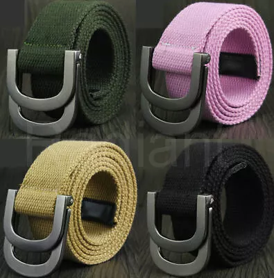 Mens Womens Belt Canvas D Ring Buckle Woven Military Waist Waistband Combat UK  • £7.99