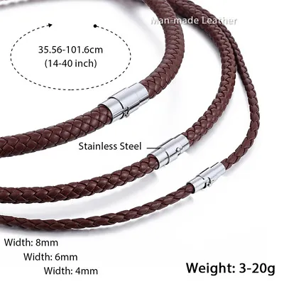 4/6/8mm Mens Black Braided Leather Cord Necklace Choker Steel Magnetic 16-36inch • $8.09