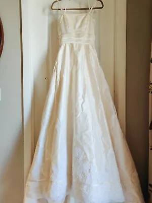 MORI LEE Ivory Silk Bridal Gown A-Line Wedding Dress Size 8 Lace Sequined Skirt • $150