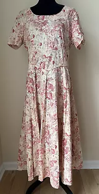 Laura Ashley Floral Cotton Pleated Short Sleeve Midi Dress Great Britain Size 14 • $96