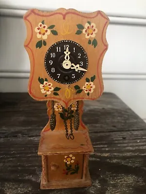 Vintage J. Hauser West Germany Miniature Grand Father Clock Wood Case 7.25  Tall • $13.59