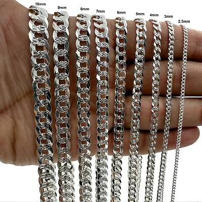 Mens SOLID 925 Sterling Silver DIAMOND CUT CUBAN CURB Chain Bracelet Or Necklace • $23.99