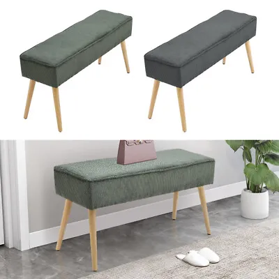 Slim Narrow Corduroy Bench Wood Legs Foyer Entrance Shoe Changing Footstool Seat • £52.95