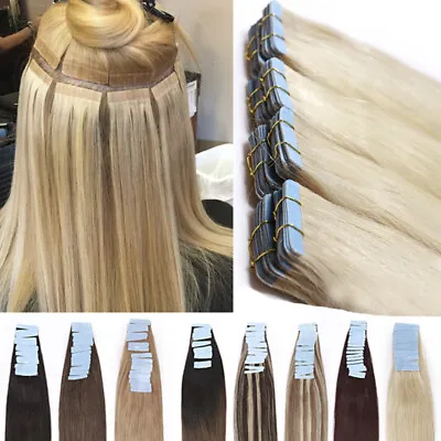 Thick 200g 80pcs Tape In Remy Human Hair Extensions Skin Weft FULL HEAD BLONDE F • $218.04