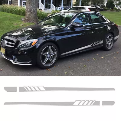 Silver Grey Side Skirt Stripes Decal For Mercedes Benz W205 C63 C43 AMG C-Class • $22.99