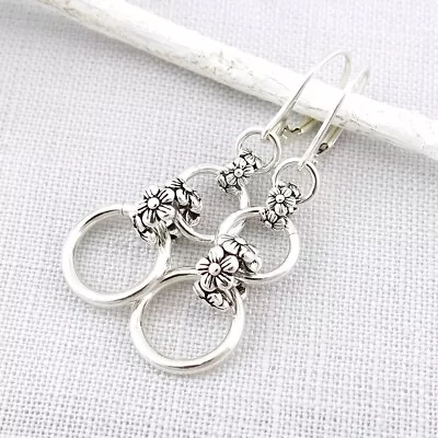 Bohemian Style Silver Plated Vintage Flower Dangle Earrings Jewelry For Women • $2.17