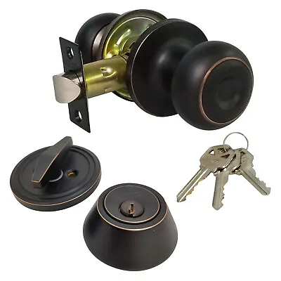 Passage Doorknob And Keyed Deadbolt Lock Set Entry Kw1 ORB  • $26.03
