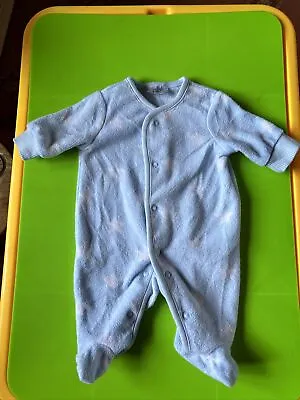 Baby Boys Blue Fleece Sleepsuit From F&F Size Newborn 7.5lbs • £2