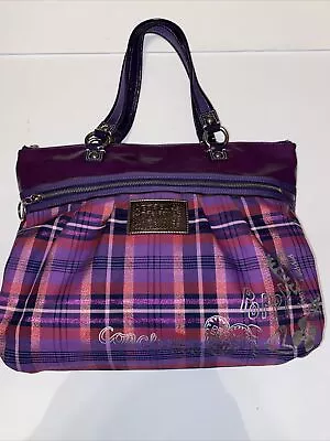 COACH Purple Tartan Plaid POPPY Large TOTE Shoulder BAG Purse 15886 • $85