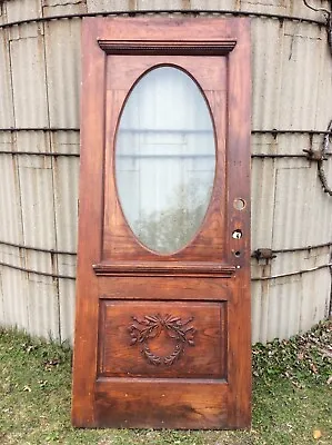 Antique Vintage Solid Oak Door 35 X 83 Exterior Entry Oval Glass For Restoration • $988