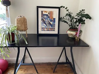 Black Office Desk With IKEA Trestles • £49