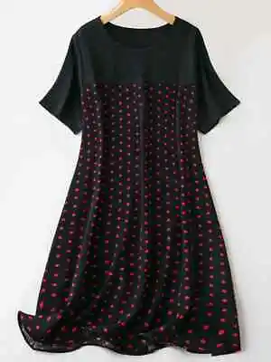 New Plus Size 20 22 24 26 Elegant Black Red Polka Dot A Line Dress 50's Style • £13.50