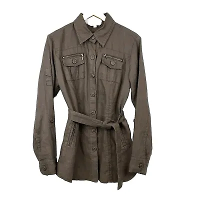 CABI Sahara Linen Jacket Women’s Medium Safari Belted Button Long Sleeve Boho • $21