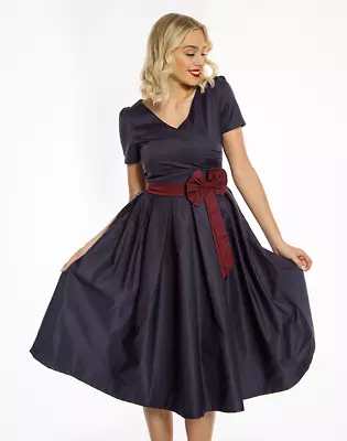 Lindy Bop Navy Blue Dress Retro 1950s Swing Dress Vintage Party Size 12 RRP £42 • £14.99