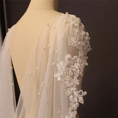 Cathedral Wedding Cape Veil With Pearls And Lace Edge 300cm In White Colour • £50