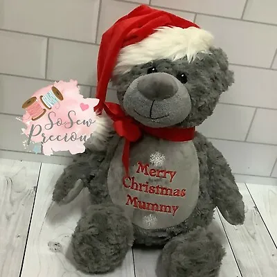 Personalised Christmas Grey Teddy Bear Baby Gift 1st Xmas  Kids • £25.99