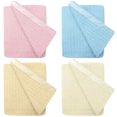 £6.95 • Buy 100% Cotton Pram Moses Cot Cotbed Soft Cosy Baby Cellular Blankets White Pink
