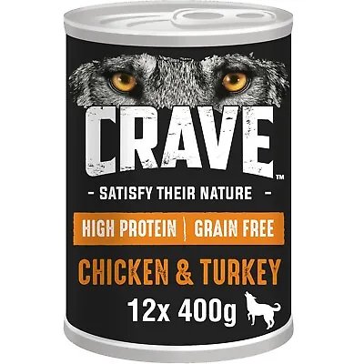 12 X 400g Crave Natural Grain Free Adult Dog Food Tins Chicken & Turkey In Loaf • £21.15