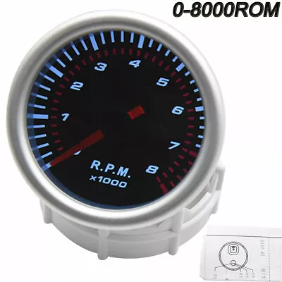 2'' 52mm Car Tachometer Tacho Gauge Meter White LED 0-8000 RPM Meter Black Face  • $15.37