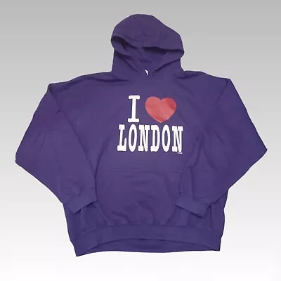 Gildan I Love London Hoodie Mens XL Heavy Blend Unisex Purple Write Out Casual • £3.50