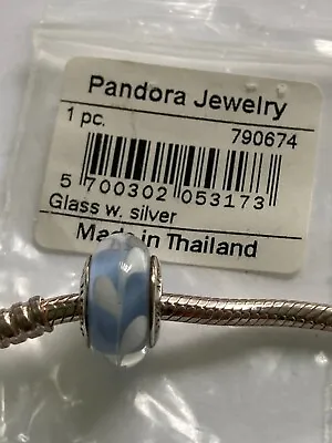 $50 • Buy Genuine Pandora Silver Light Blue Swirly Swirl Glass Murano Charm 790674