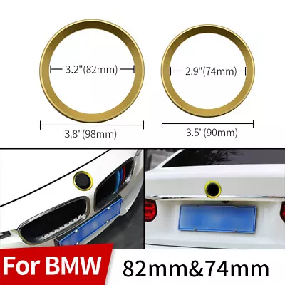 2pc Car Front Hood Rear Trunk Logo Gold Trim Ring Decor For BMW 82mm 74mm Emblem • $16.20