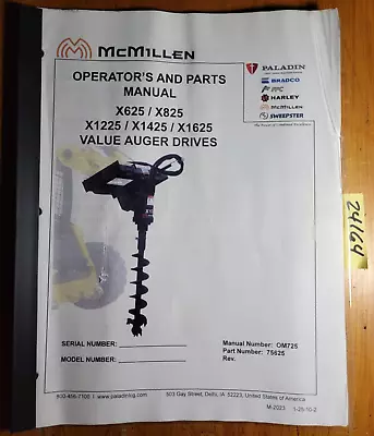 McMillen X625 X825 X1225 X1425 X1625 25 Series Value Auger Drive Manual 1/10 • $20