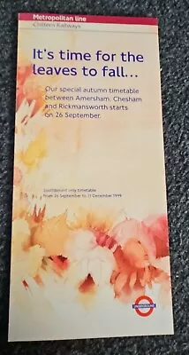 London Underground Leaflet. Metropolitan Line Timetable. Autumn 1999. JM • £1.99