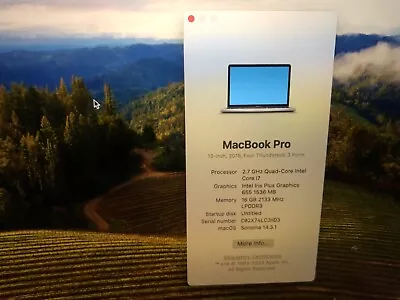 Apple 13  MacBook Pro 2018Intel I7 8th Gen 512GB SSD 16Gb RAM SPARES OR REPAIR • £134.99